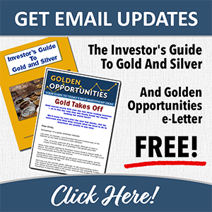 Cover images of Golden Oppotunties Newsletter and a bonus report titled Investors Guide to Gold & Silver